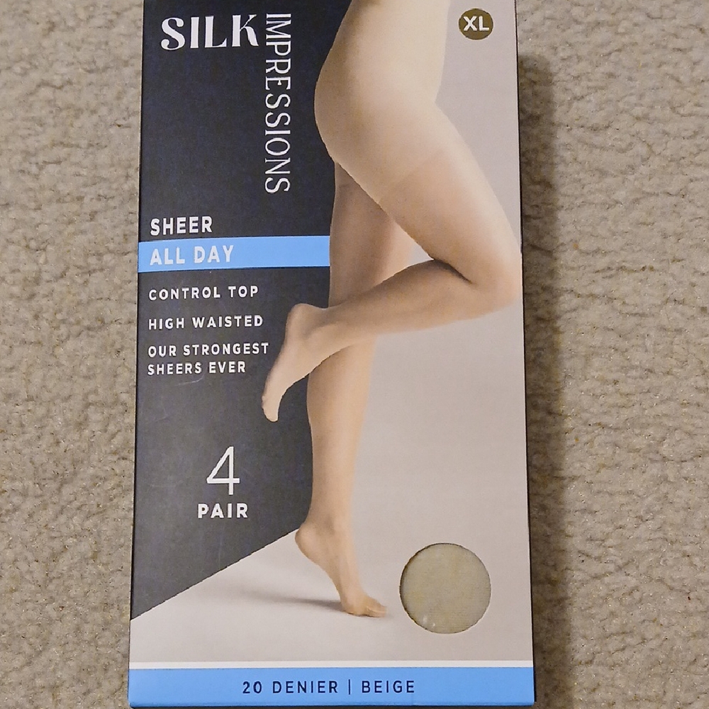Silk Impressions 20 Denier Beige Sheer Control Top  4 Pack XL